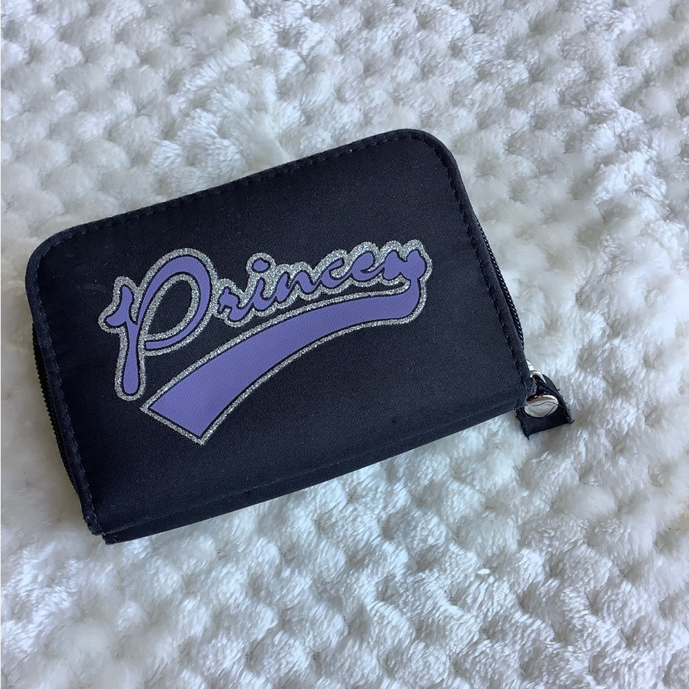 Black wallet with Glitter Purple Princess writing on it